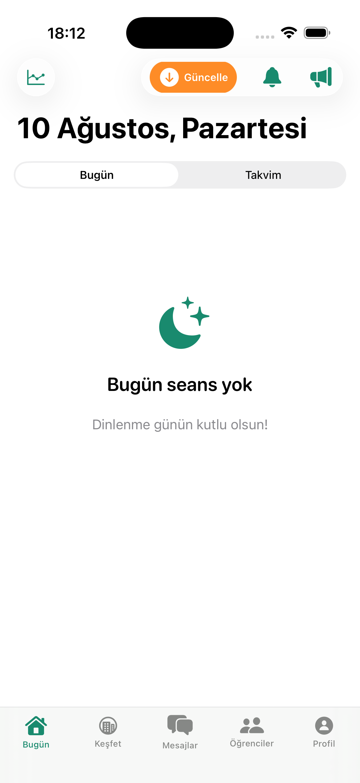 Antrenör bugünkü program ekranı